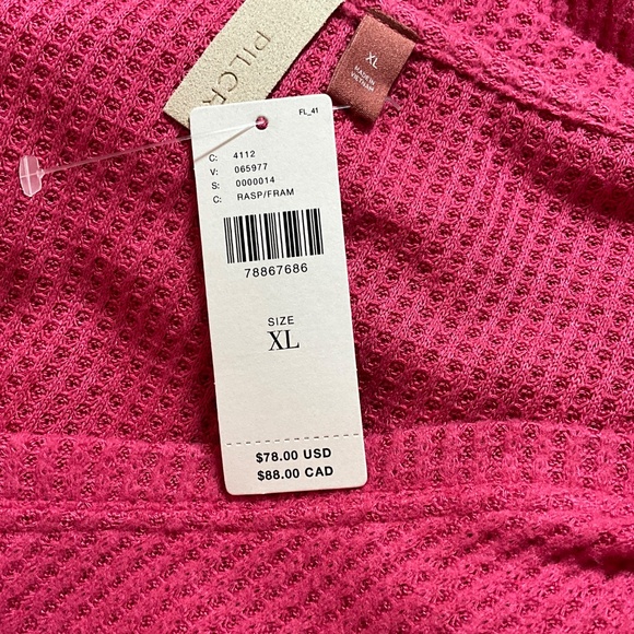 ANTHROPOLOGIE PILCRO Pink Waffle Knit Long Sleeve Tee Ruffle Sleeve Detail Sz XL - Picture 8 of 11